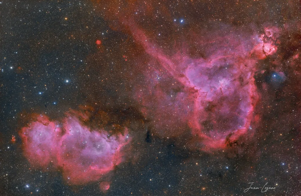 As Nebulosas da Alma e do Coração ficam a cerca de 6 mil anos-luz (Imagem: Reprodução/ Juan Lozano de Haro)