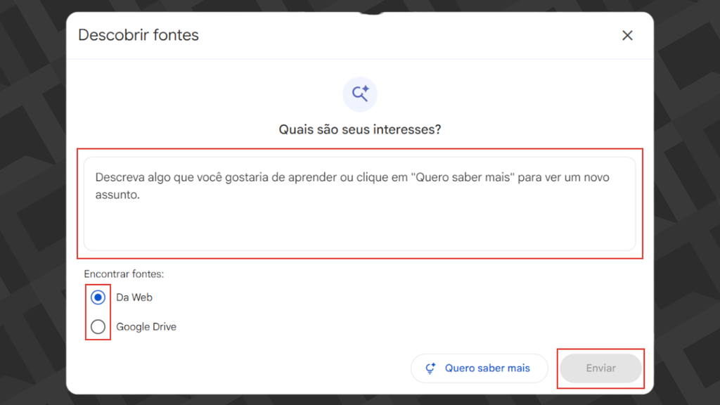 Passos para usar o Deep Research no NotebookLM