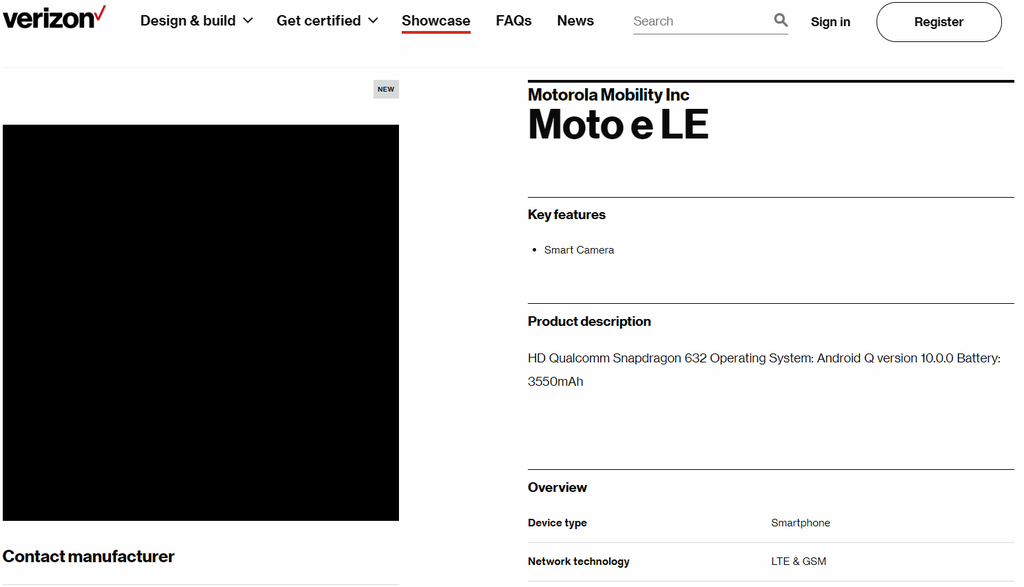 Site da Verizon adianta alguns detalhes do Moto E LE (Captura de tela: Felipe Junqueira)