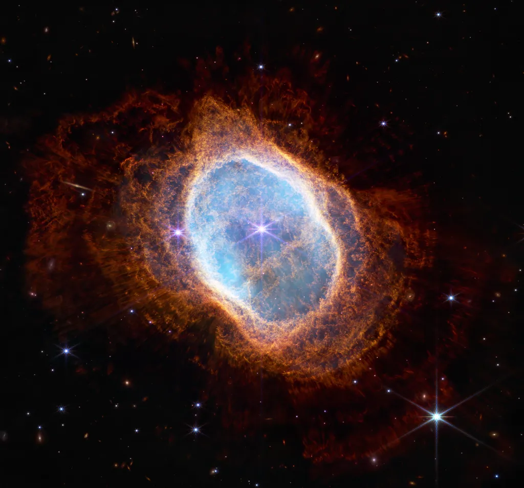 Nebulosa do Anel Sul fotografada pelo telescópio James Webb (Imagem: Reprodução/NASA, ESA, CSA, STScI, NIRCam)