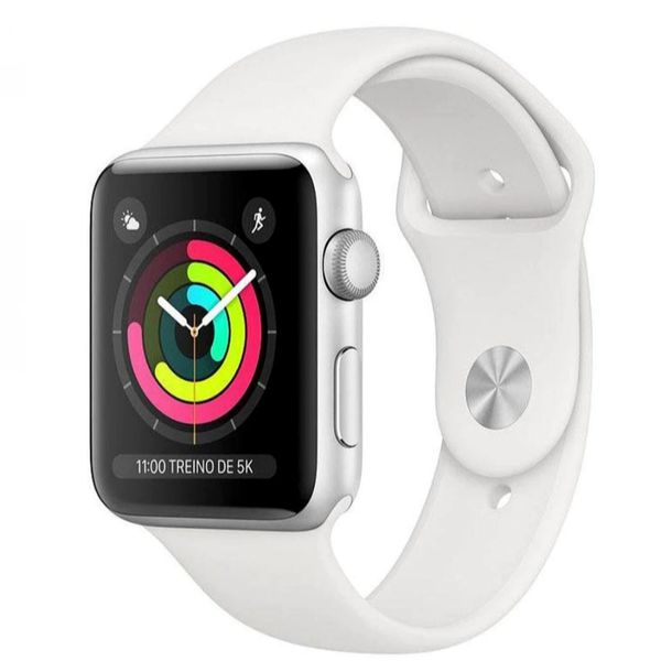 Apple Watch Series 3, 38 mm, Alumínio Prata, Pulseira Esportiva Branca e Fecho Clássico - MTEY2BZ/A [À VISTA]