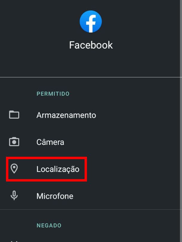 Em seguida, selecione o item "Localização" (Captura de tela: Matheus Bigogno)