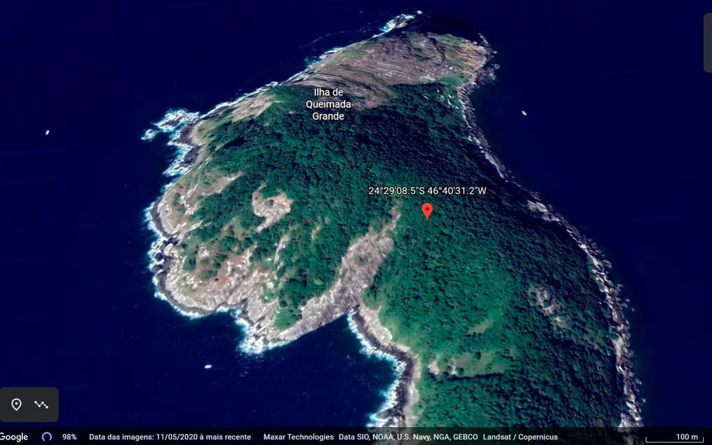 Acesso à Ilha da Queimada Grande é restrito devido à quantidade de serpentes no local (Captura de tela: André Magalhães)