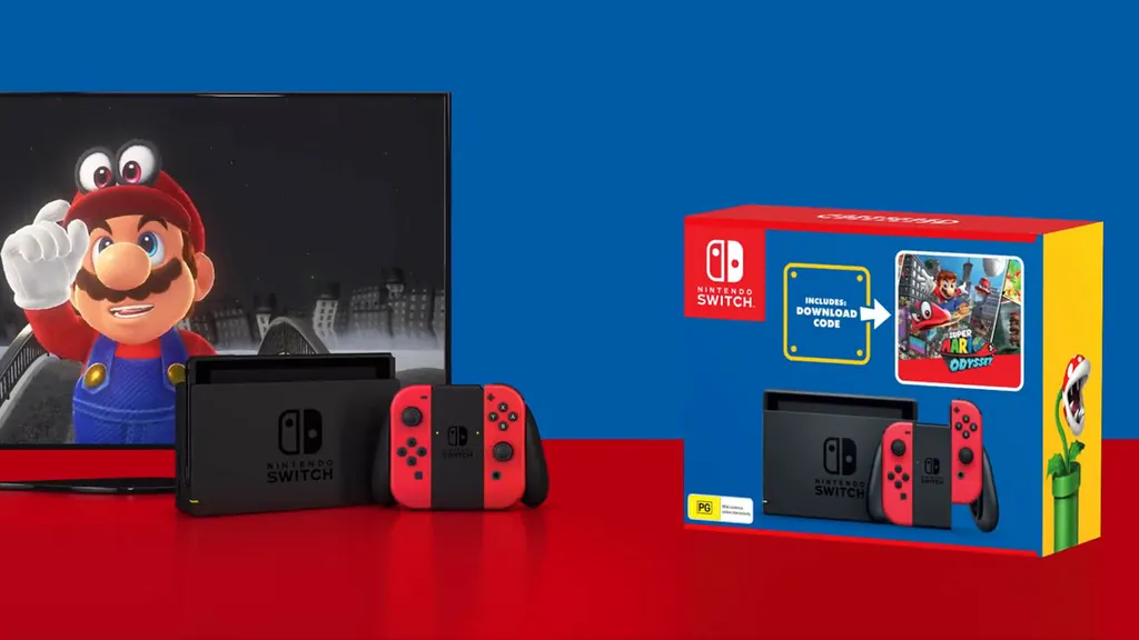 Enquanto o sucessor do Switch não chega, a Nintendo aposta em novas edições do modelo tradicional e do OLED, como o pacote comemorativo do Dia do Mario (Imagem: Divulgação/Nintendo)