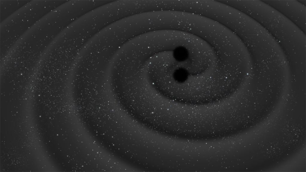 Ondas gravitacionais, um efeito previsto pela Relatividade Geral que pode ser medido pelo relógio de rede óptica (Imagem: Reprodução/ESA–C.Carreau)