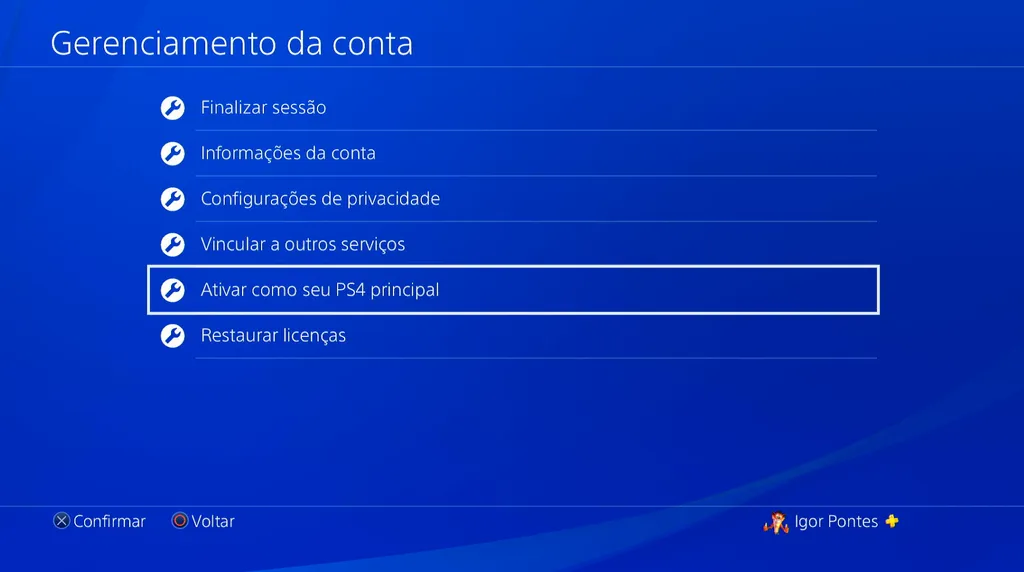 Ativar o PS4 como o principal da conta, geralmente resolve o problema. (Imagem: Captura de Tela/Igor Pontes/Canaltech)