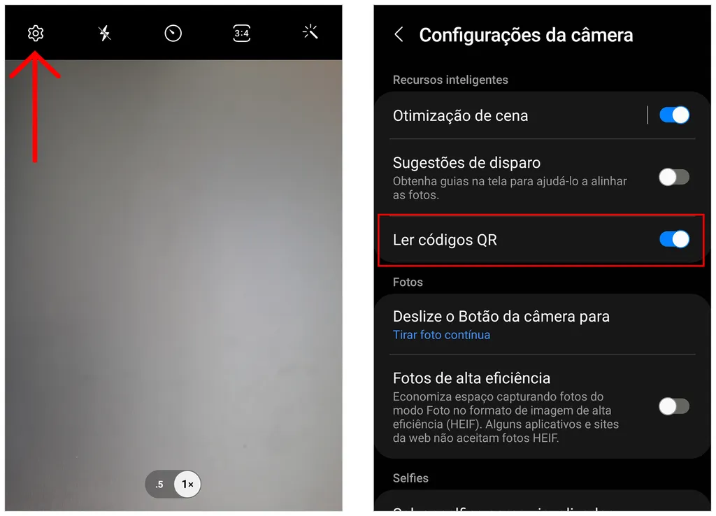 Habilite o leitor de QR Code nas configurações da câmera (Imagem: Captura de tela/André Magalhães/Canaltech)