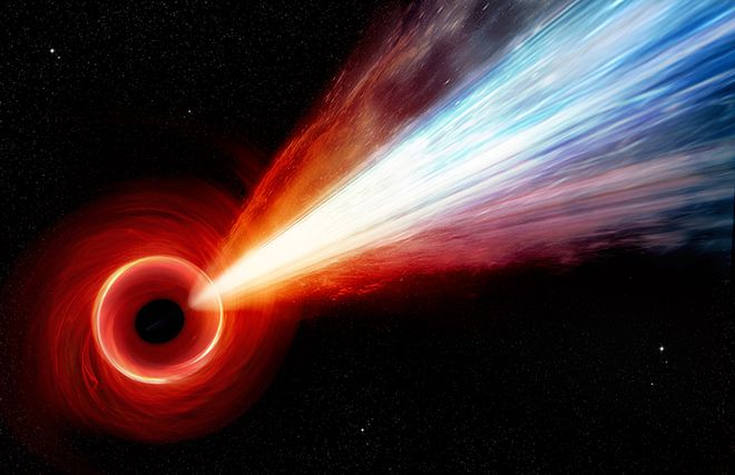 Conceito artístico do jato de um quasar distante (Imagem: Reprodução/NASA/CXC/M.Weiss)