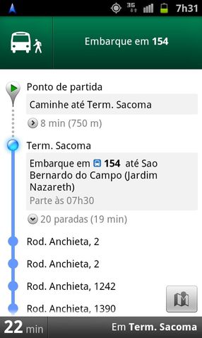Navegador GPS no ônibus