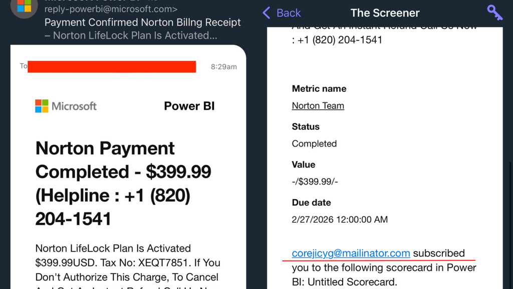 Mensagem enviada a usuários usando e-mail oficial da Microsoft: note o aviso de inclusão em lista do Power BI sublinhado em vermelho (Imagem: Ars Technica/Divulgação)