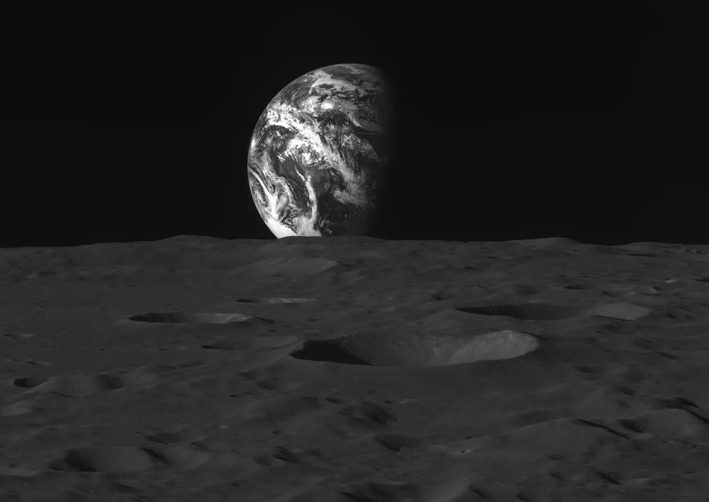 Foto da Terra que a sonda Danuri tirou em 1º de janeiro a 124 km da Lua (Imagem: KARI)