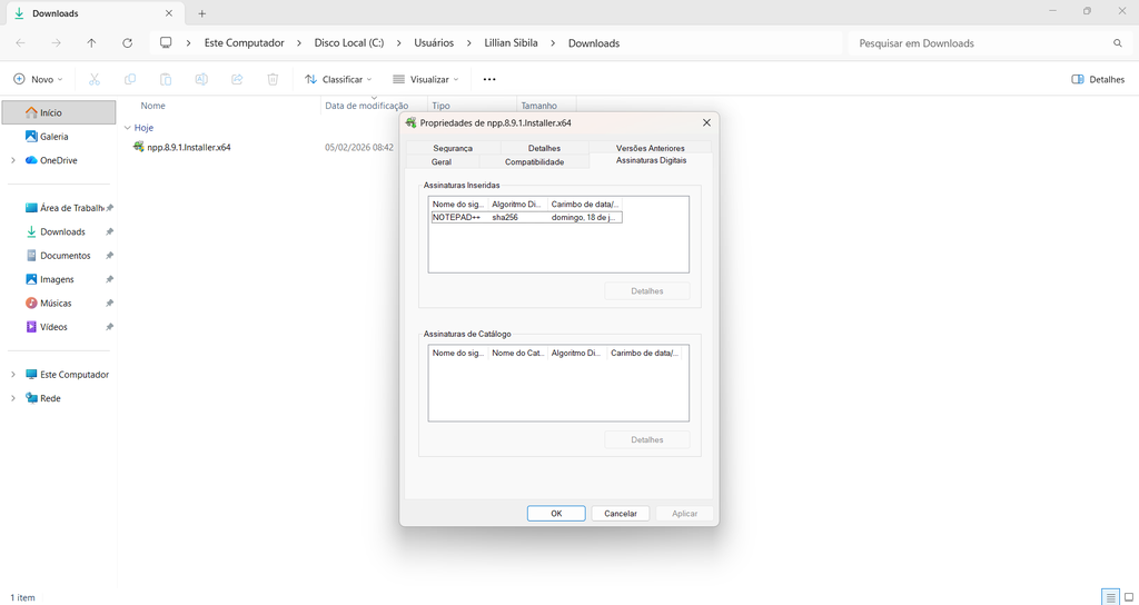 A verificação visual é a técnica mais simples para checar a assinatura digital de um arquivo (Imagem: Captura de Tela/Lillian Sibila/Canaltech)