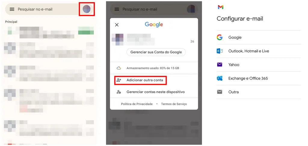 Como adicionar outro e-mail no app do Gmail