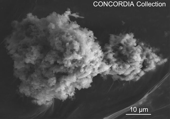 Micrometeorito coletado pela equipe, observado através da micrografia eletrônica (Imagem: Reprodução/Cécile Engrand/Jean Duprat)