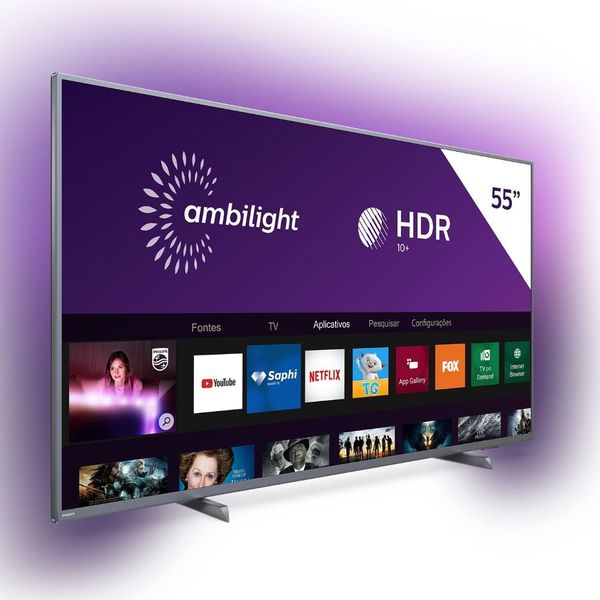 Smart TV LED 55'' Philips 55PUG6794 4K Ultra HD AMBILIGHT 3 lados HDR10+ Dolby Vision Dolby Atmos Bluetooth Wifi 3 HDMI 2 USB - Prata [APP + CUPOM]