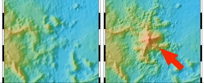 À esquerda, a região mapeada em 2014 e, à direita, em 2019 (Imagem: Reprodução/Feuillet et al./Nature Geoscience)