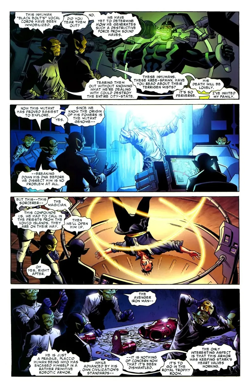 Vingadores foram capturados pelos Skrulls e tiveram seus genes mapeados pelos alienígenas (Imagem: Reprodução/Marvel Comics)