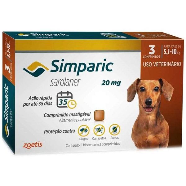[OFERTA EXCLUSIVA PRIME] 3 Comprimidos Zoetis para Cães Simparic 20mg, 5,1 até 10kg