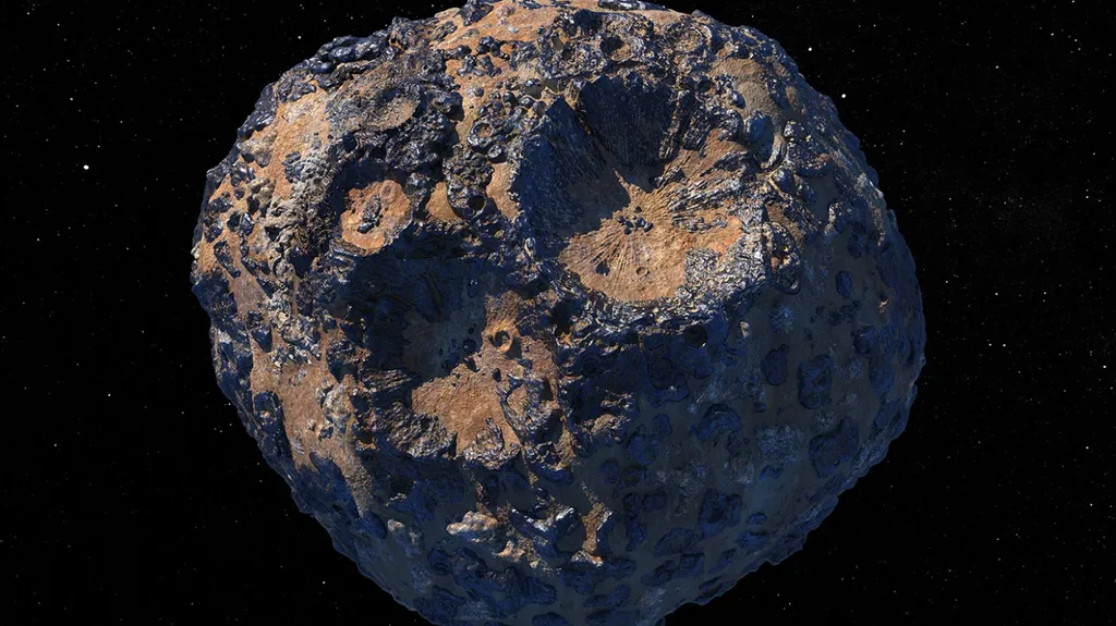 Representação do asteroide 16 Psyche, considerado um dos maiores e mais ricos em metal no Sistema Solar (Imagem: Reprodução/NASA/JPL-Caltech/ASU)