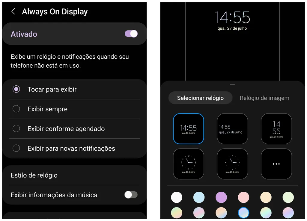 Recurso Always On Display pode ser alterado com relógio e notificações (Captura de tela: André Magalhães)