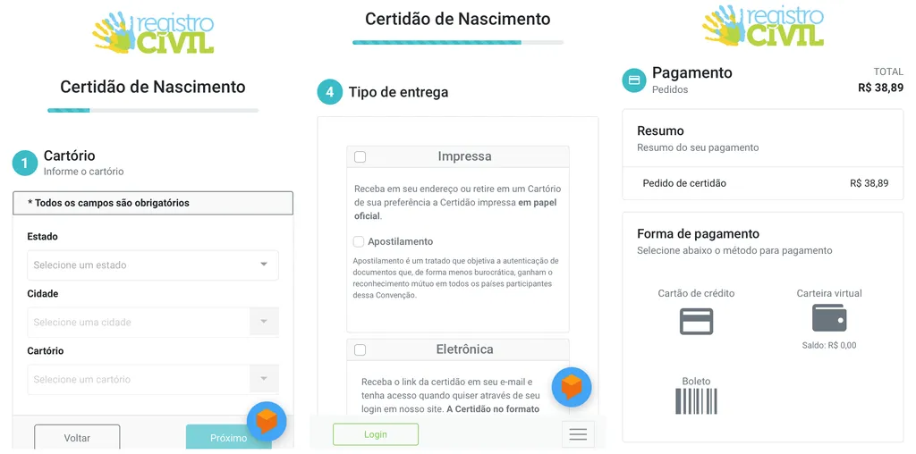 Você pode solicitar uma segunda via com facilidade através do portal Registro Civil(Captura de tela: Canaltech/Felipe Freitas)