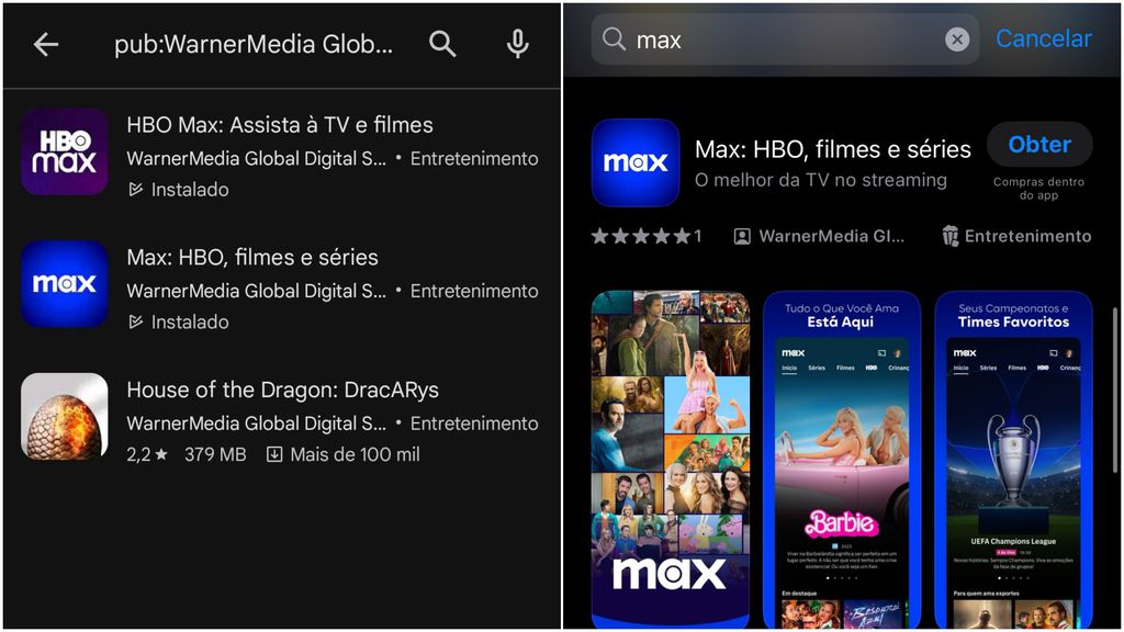 Aplicativos da Max podem ser encontrados nas lojas do Android e iOS (Imagem: Captura de tela/Canaltech/André Mello)