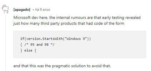 Publicação de suposto desenvolvedor da Microsoft, no Reddit, revelou o problema que fez a empresa desistir do Windows 9 (Imagem: Captura de tela/Felipe Demartini/Canaltech)