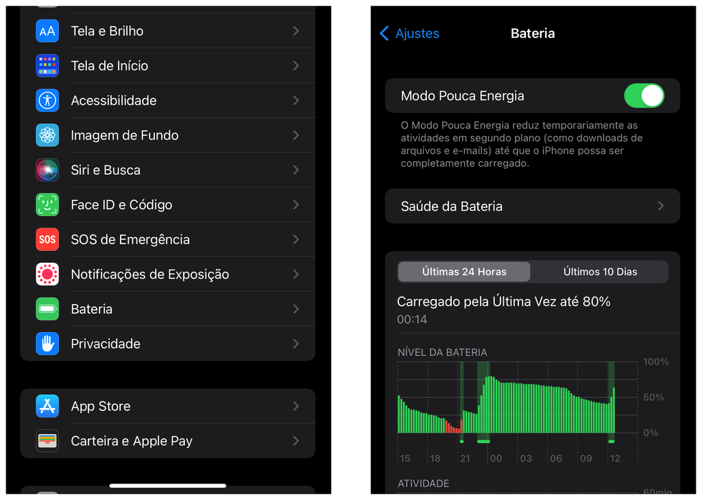 Economize tempo de bateria ativando o Modo Pouca Energia - Captura de tela: Thiago Furquim (Canaltech)