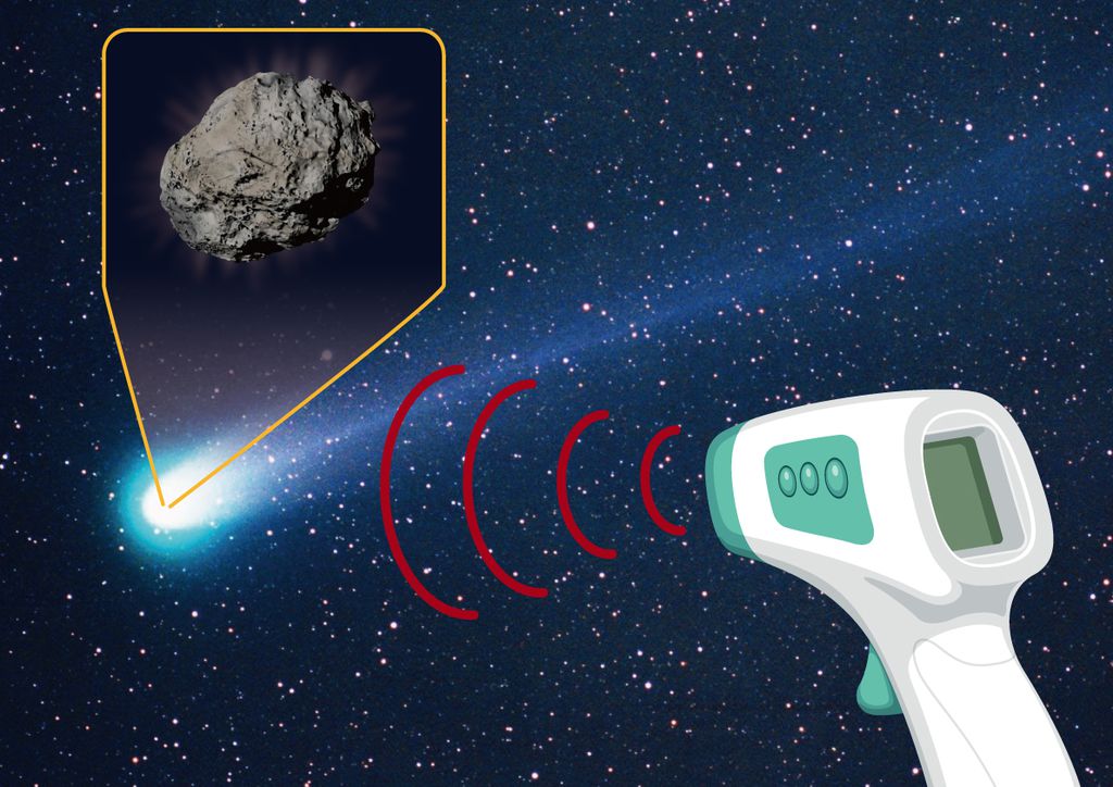 Concepção artística do cometa obervado através das ondas infravermelhas, a mesma usada em termômetros a distancia (Imagem: Reprodução/Kyoto Sangyo University)