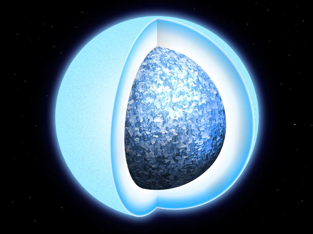 Estrela do tipo anã branca no processo de solidificação, transformando-se em cristal (Imagem: University of Warwick/Mark Garlick)