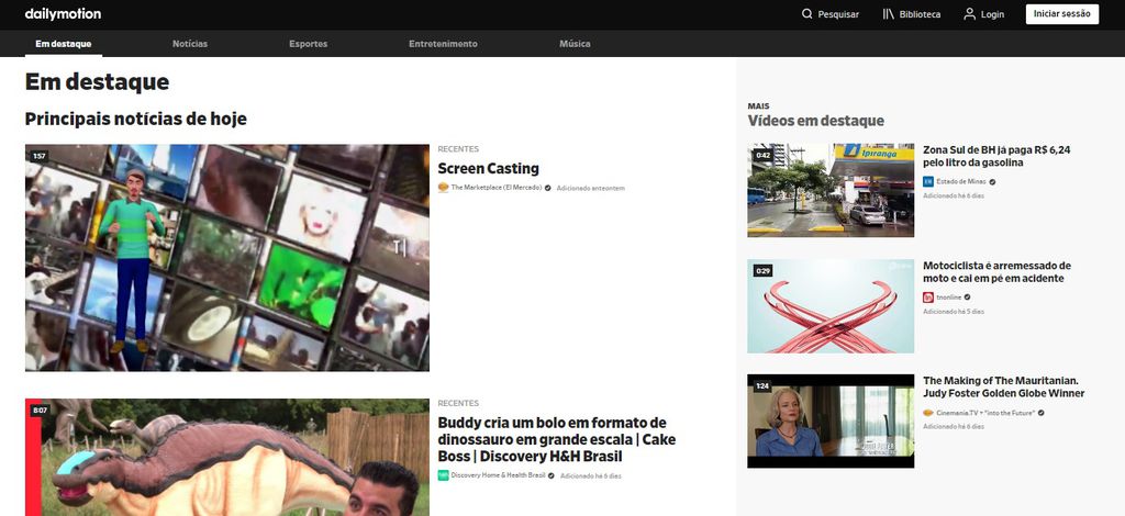 Dailymotion organiza os vídeos de acordo com o tema, de modo bem organizado/ Imagem: Felipe Ribeiro/ Canaltech