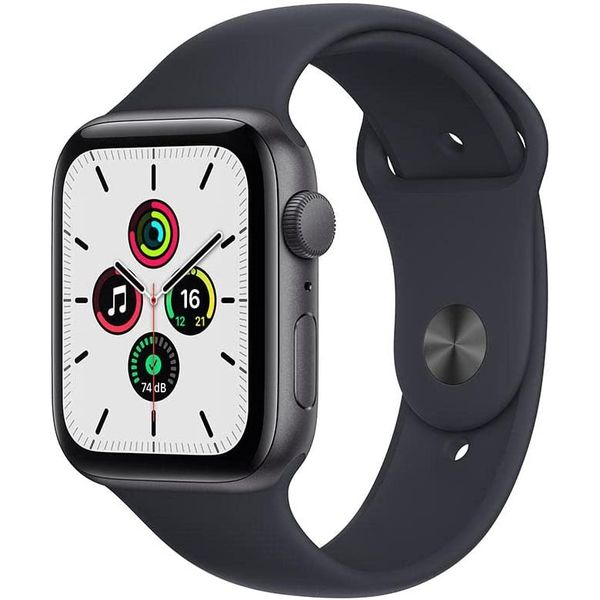 Apple Watch SE (GPS), Caixa em alumínio cinzento sideral de 44 mm com Pulseira esportiva meia-noite