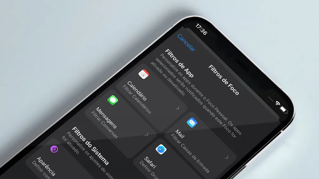 O Modo Foco permite a personalização de filtros para otimizar o uso do iOS para o trabalho ou vida pessoal (Imagem: Captura de tela/Thiago Furquim/Canaltech)