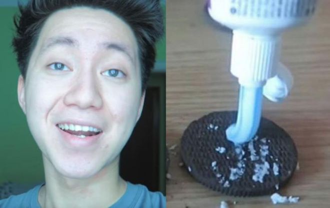 Youtuber grava momento em que troca recheio do Oreo por pasta de dente