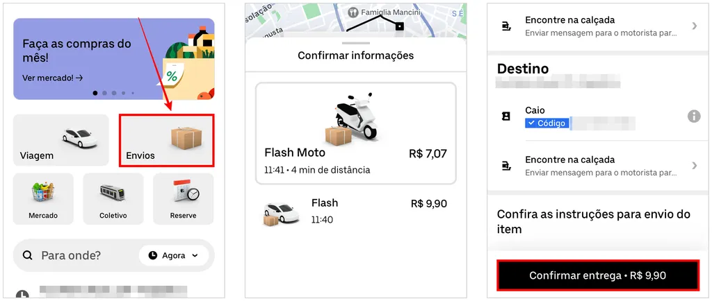 Como usar o Uber Flash para enviar e receber objetos (Captura de tela: Caio Carvalho)