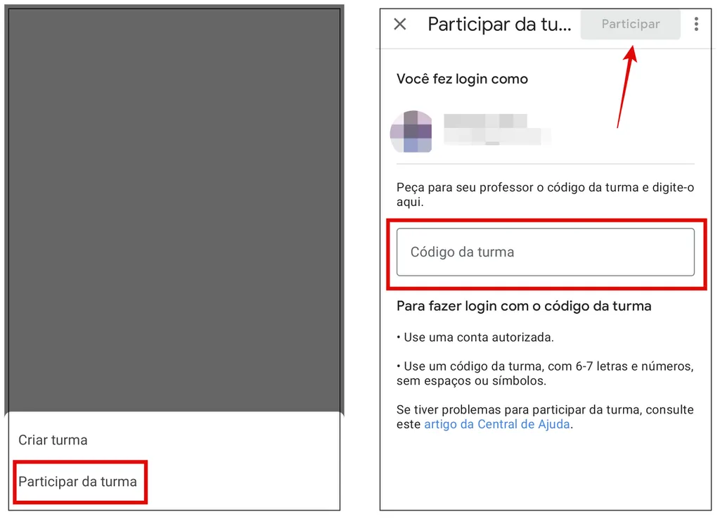 Como usar o código da turma no Google Classroom | Sala de Aula