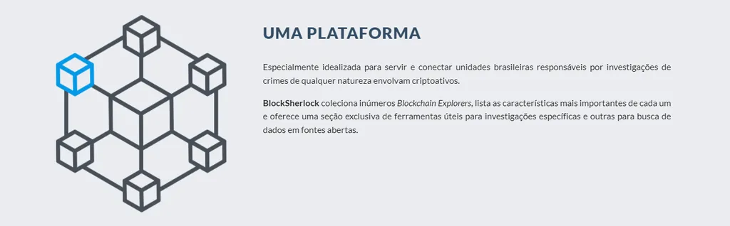 Descrição da plataforma brasileira que rastreia Bitcoin e outras criptomoedas (Imagem: Reprodução/BlockerSherlock)