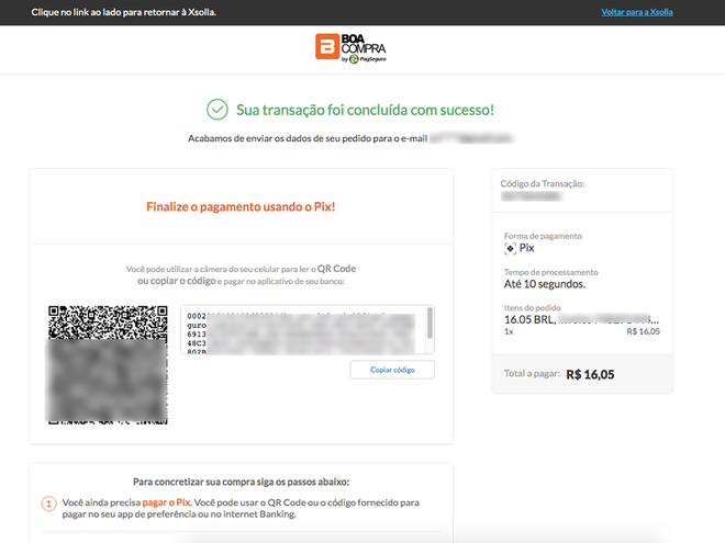 Use o QR code ou a chave em texto para pagar no app do seu banco (Imagem: André Magalhães/Captura de tela)