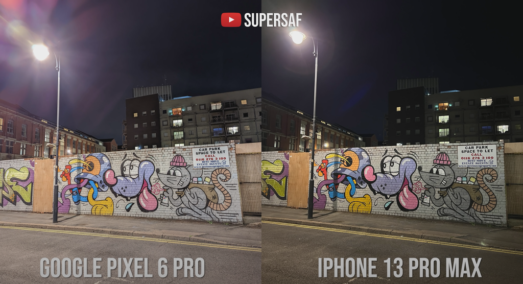 Pixel 6 Pro tem mais entrada de luz no sensor, iPhone 13 Pro Max traz mais detalhes e equilíbrio (Imagem: YouTube/SuperSaf)