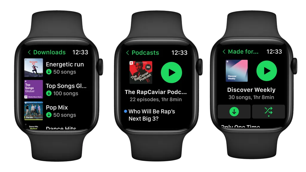 Essa é a nova interface do Spotify para Apple Watch (Imagem: Reprodução/Spotify)