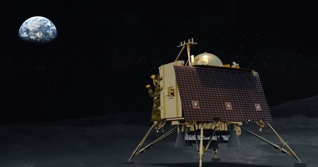 Simulação do módulo de pouso Vikram na superfície lunar (Imagem: ISRO)