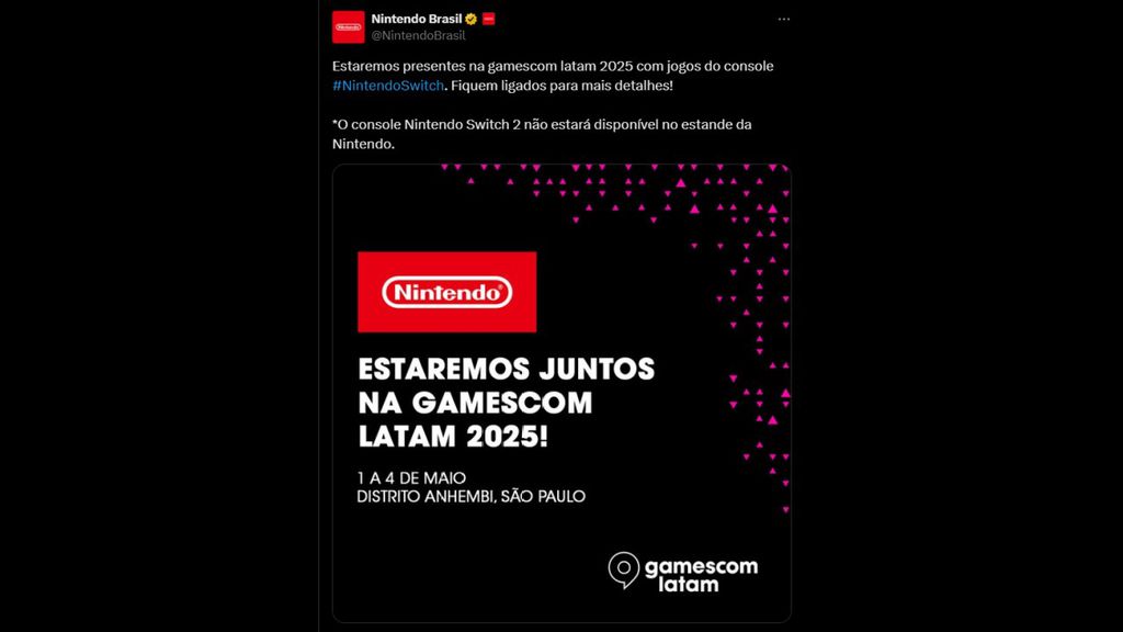 Imagem da publicação da Nintendo