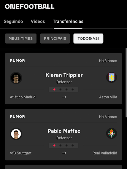 App reúne as últimas notícias sobre transferências de jogadores (Imagem: André Magalhães/Captura de tela)
