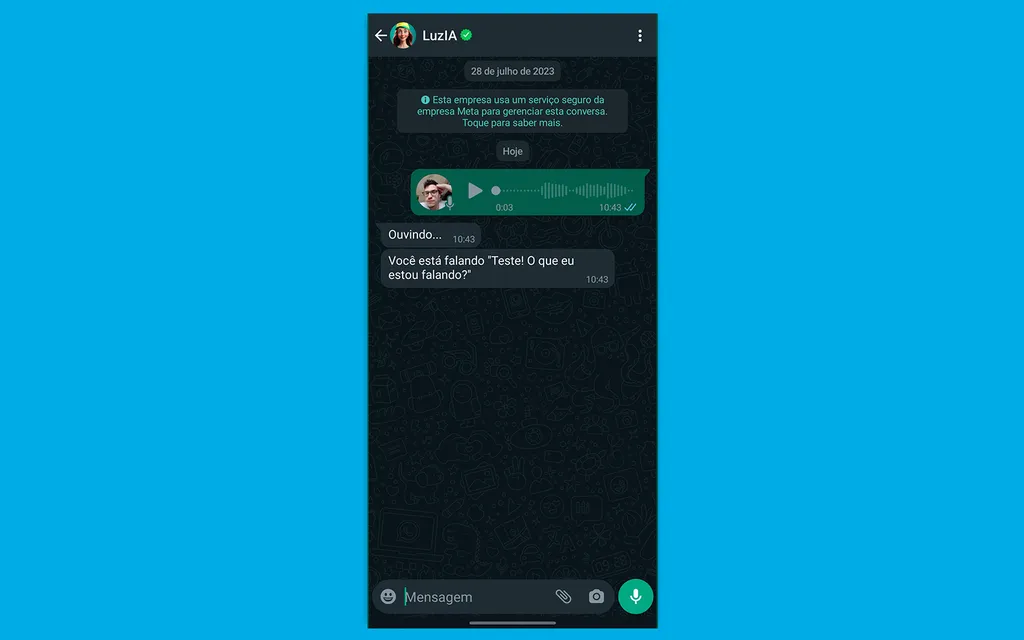 Use o chatbot LuzIA para transcrever áudio e criar textos com a tecnologia do ChatGPT (Imagem: Captura de tela/André Magalhães/Canaltech)