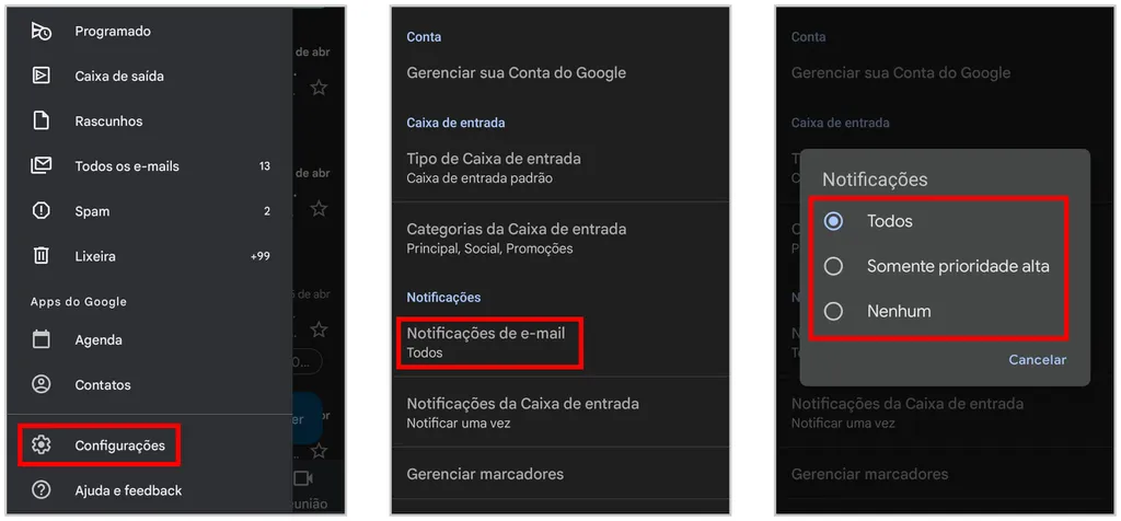 Veja como ativar notificações do Gmail no celular Android (Captura de tela: Matheus Bigogno)