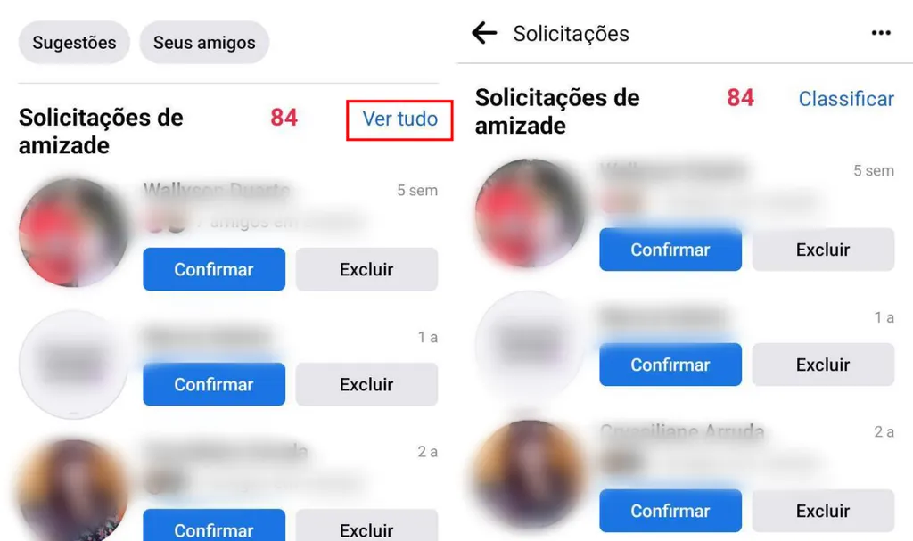 No aplicativo do Facebook, você acessa as solicitações de amizade em poucos toques (Imagem: Captura de tela/Fabrício Calixto/Canaltech)