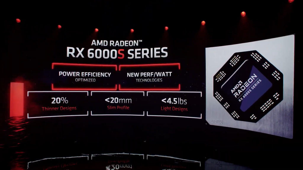 As novas GPUs Radeon RX 6000S serão equivalentes às GeForce "Max-Q", focadas em laptops ultrafinos, com menos de 20 mm de espessura (Imagem: Reprodução/AMD)