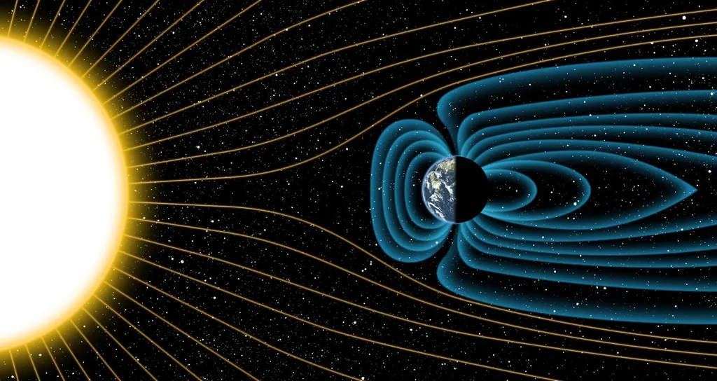 Graças à magnetosfera, a atmosfera terrestre está protegida dos efeitos nocivos das partículas solares (Imagem: Reprodução/Michael Osadciw/University of Rochester)