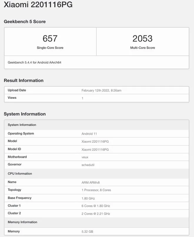 Resultado dos testes do Poco X4 5G no Geekbench 5 (Imagem: Reprodução/MySmartPrice)