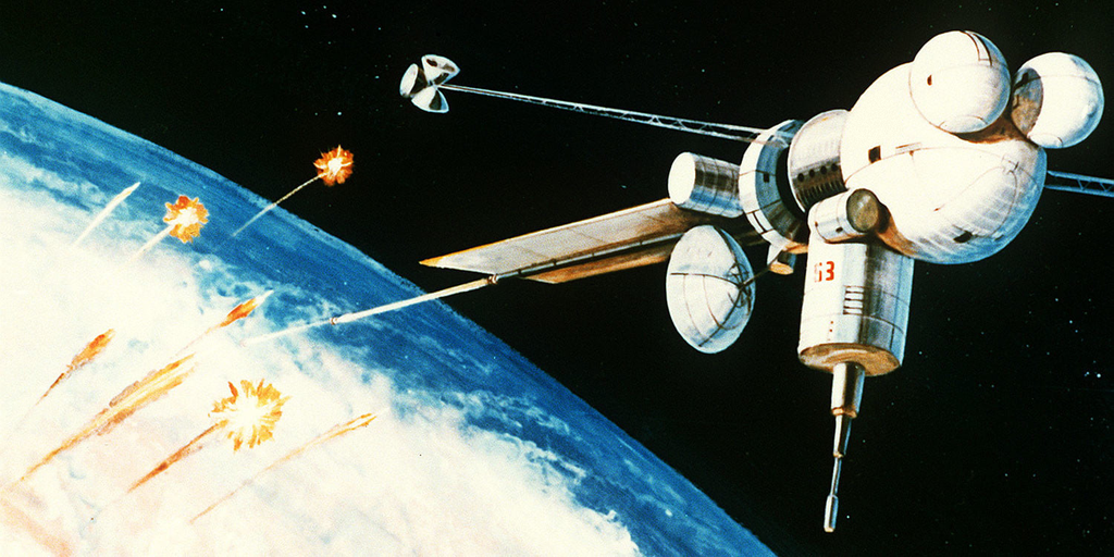 Arte imagina uma "guerra espacial" em que um satélite "matador" destrói outros na órbita da Terra (Imagem: Reprodução)